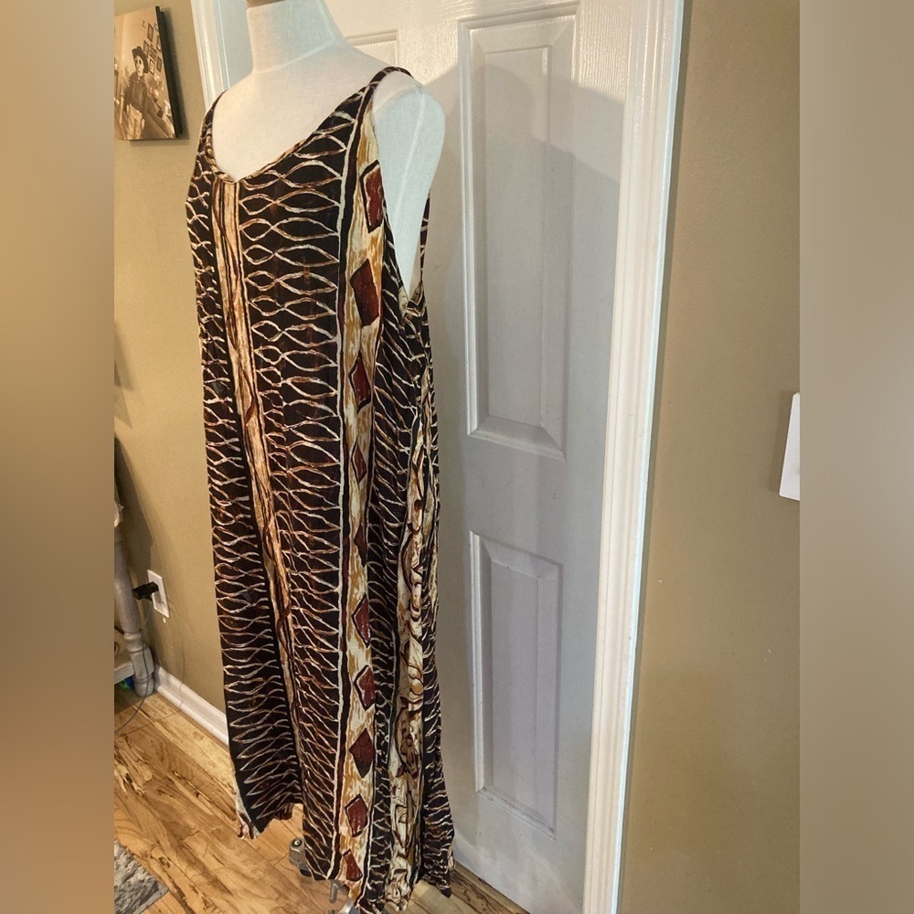 Vintage long dress Erika Brooke Cha Cha size plus 20/40 brown cream - Picture 9 of 10